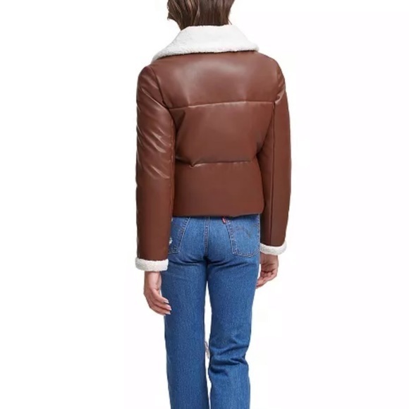 NWT Levi’s Breanna Puffer Brown Sherpa Lined Faux Leather - Picture 4 of 10